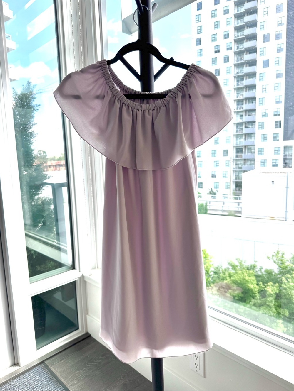 Aritzia Wilfred Lavender Off-Shoulder Ruffle Dress XXS